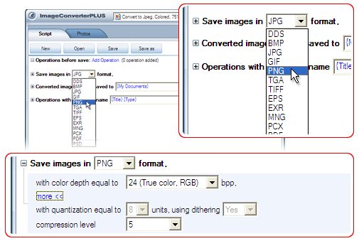 Convert PSD to PNG. Avaible settings for PNG file format.