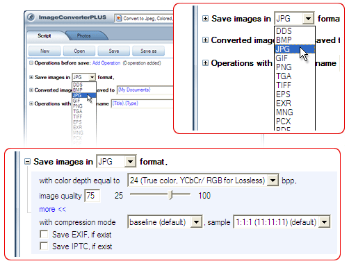 template2Convert SGI  to JPG. Avaible settings for JPG file format.